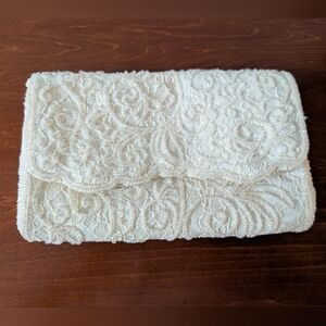 Elegant White Beaded Clutch